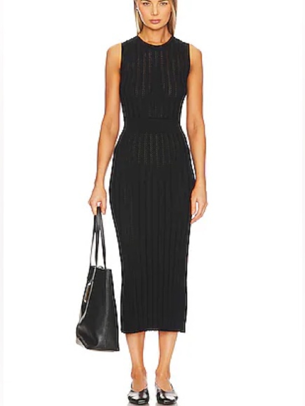 Varley Florian knit Ribbed sleeveless Dress black color Womens size small